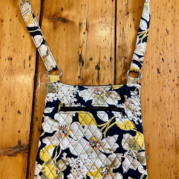 Lovely Vera Bradley Black, Yellow, & White Floral Patterned Cotton Crossbody Bag - Picture 2 of 4